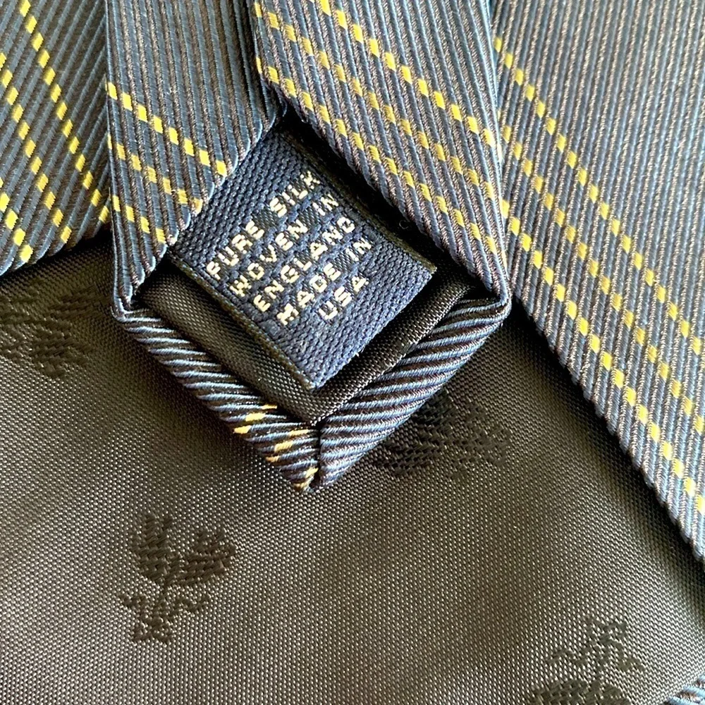 Brooks Brothers British Silk USA Made Airforce Blue Pale Gold Repp Striped Tie